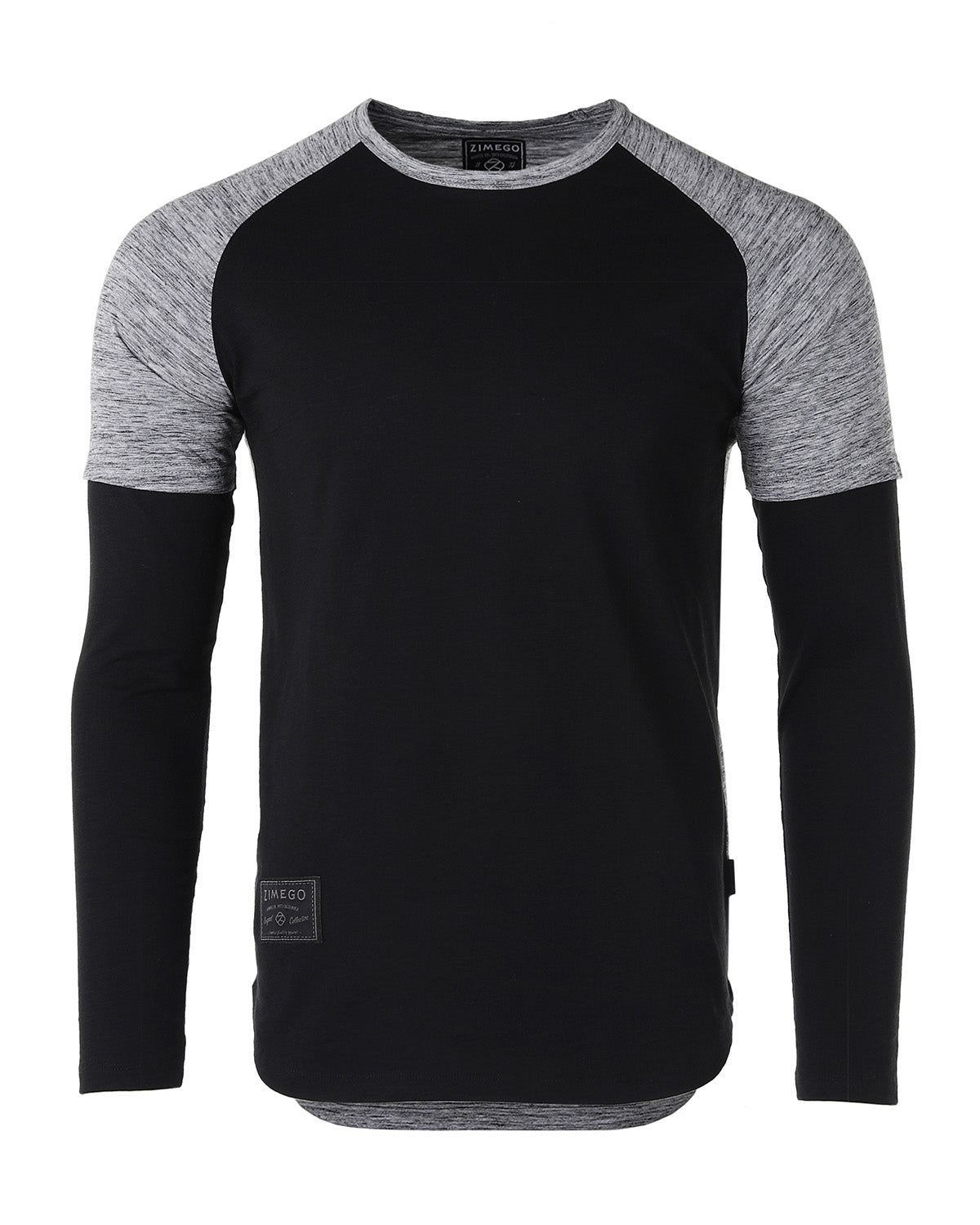 Men's Twofer Color Block Long Sleeve Curved Hemline Athletic Shirt - 1 COLOR