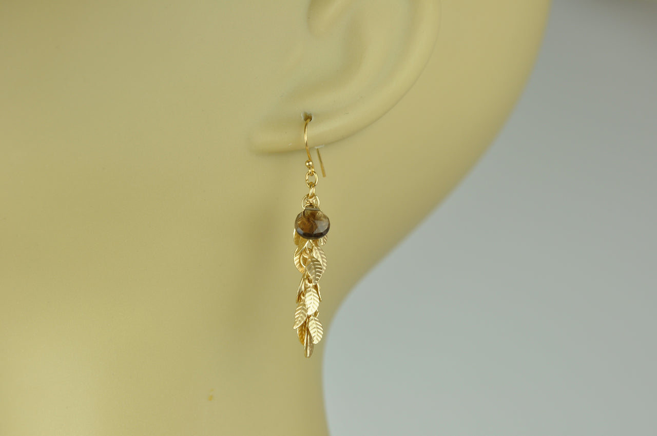 Gena Myint - Smoky Topaz and Leaf Cascade Earrings -