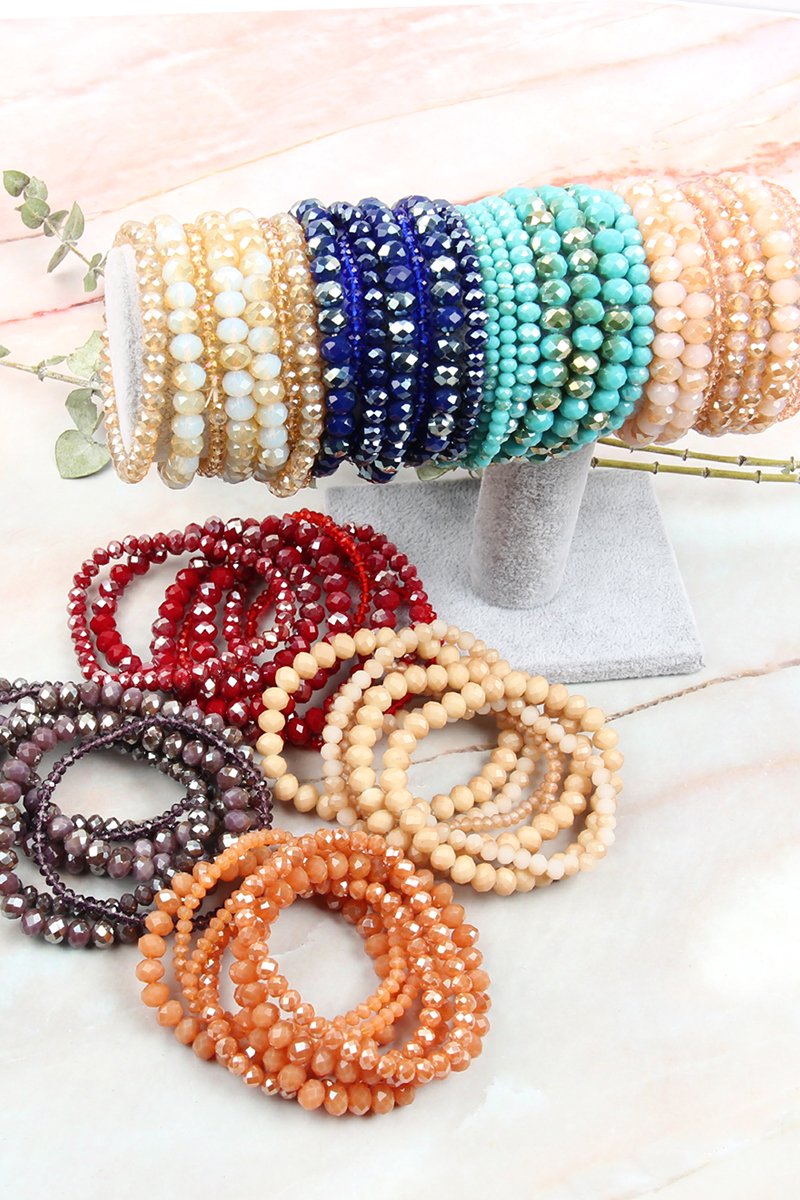 Seven Lines Glass Beads Stretch Bracelet - 22 COLORS