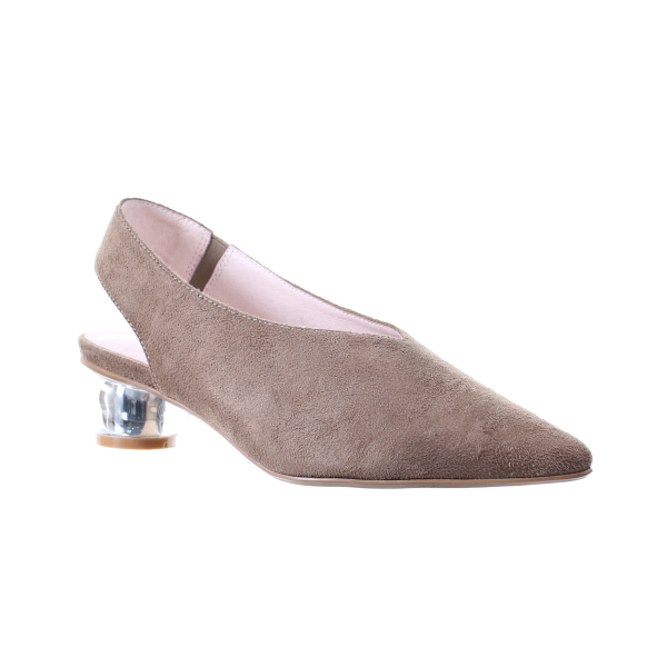 Clear Heel Suede Pointed Toe Pumps (Dark Beige)