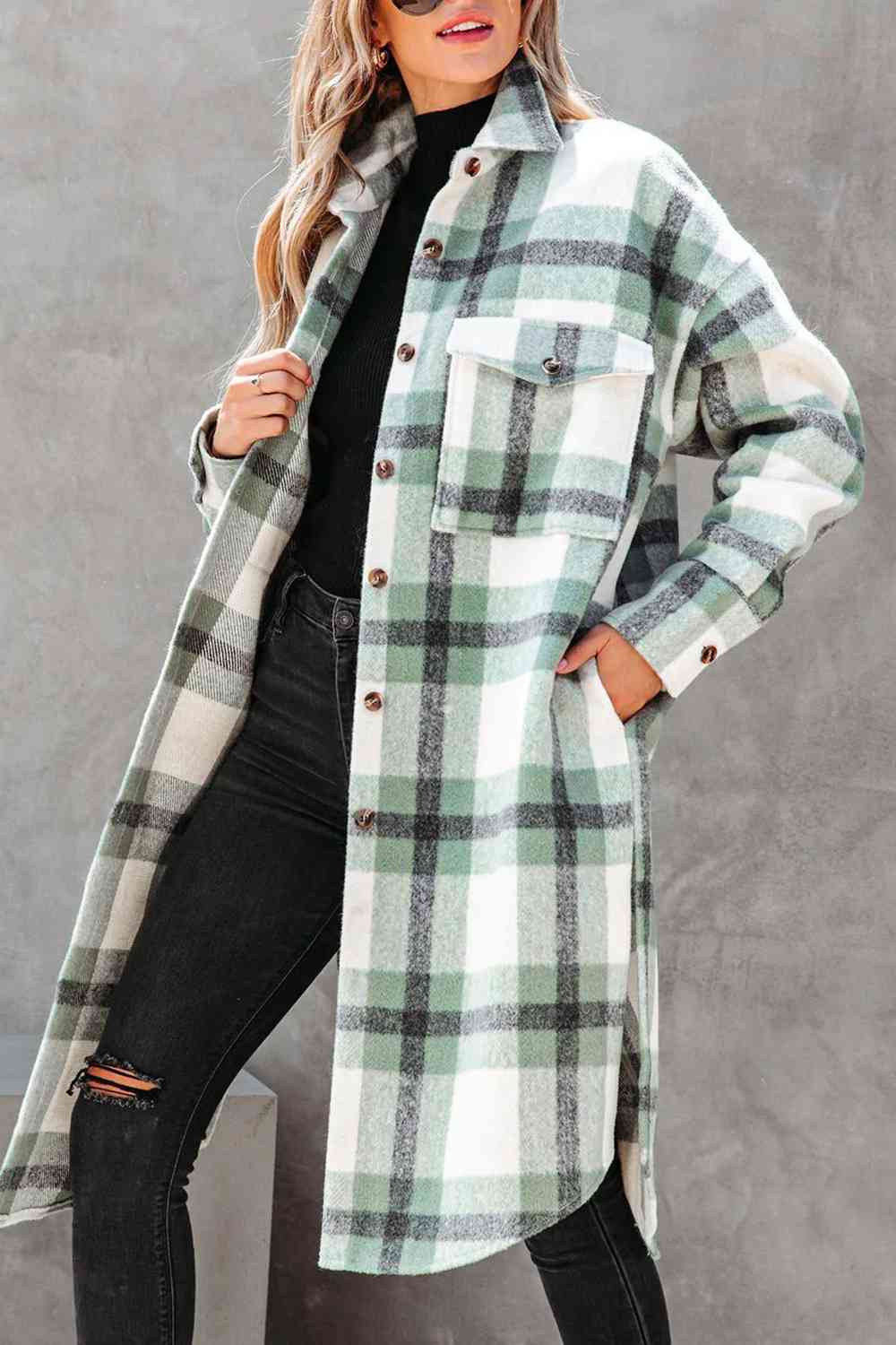 Plaid Collared Button Down Coat - T - 1 COLOR -