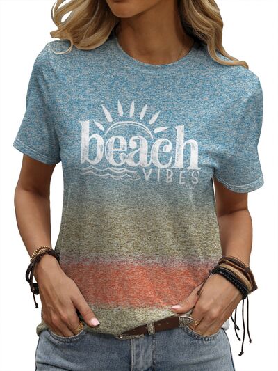 BEACH VIBES Round Neck Short Sleeve T-Shirt - T - 1 COLOR -