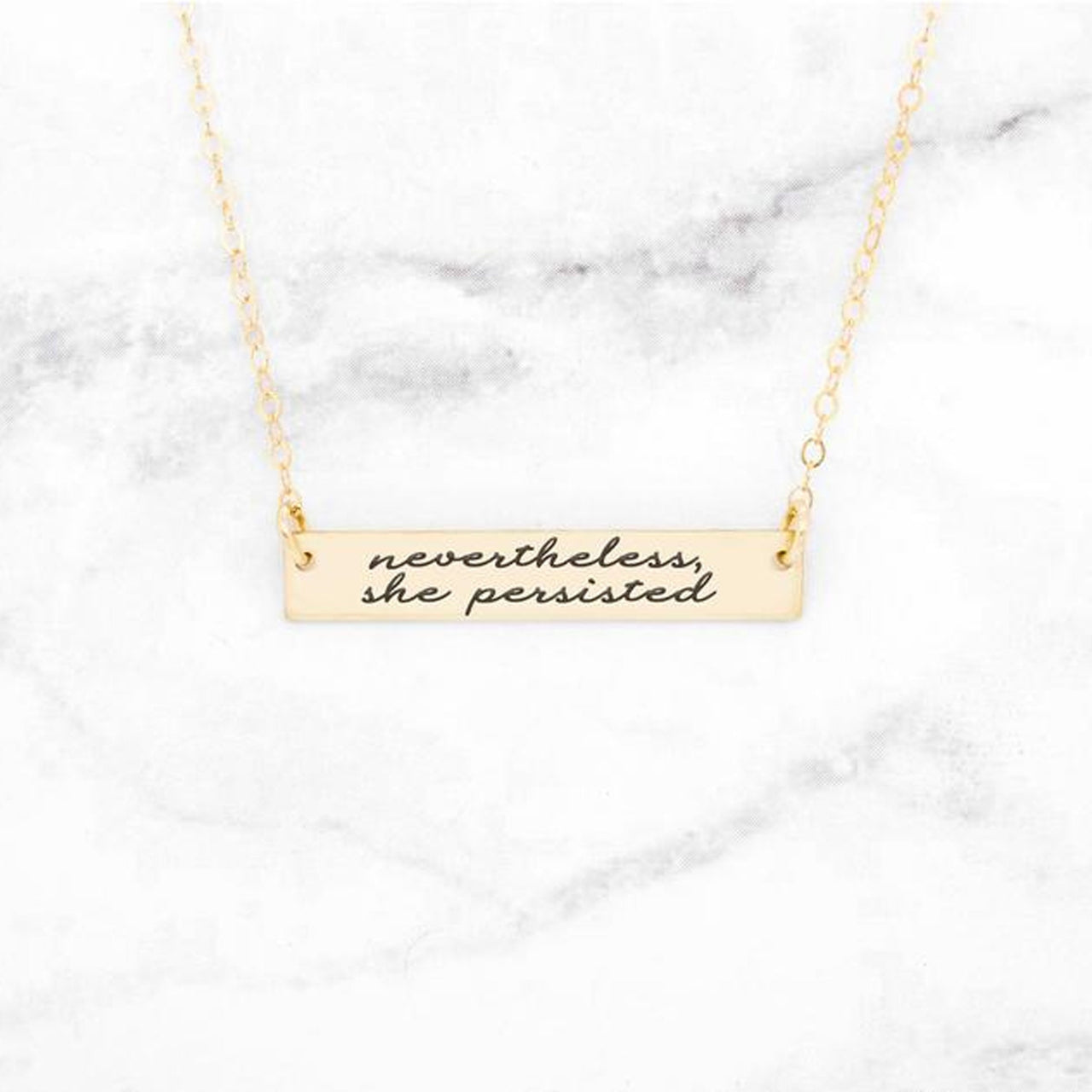 Nevertheless, She Persisted - Rose Gold Quote Bar Necklace -