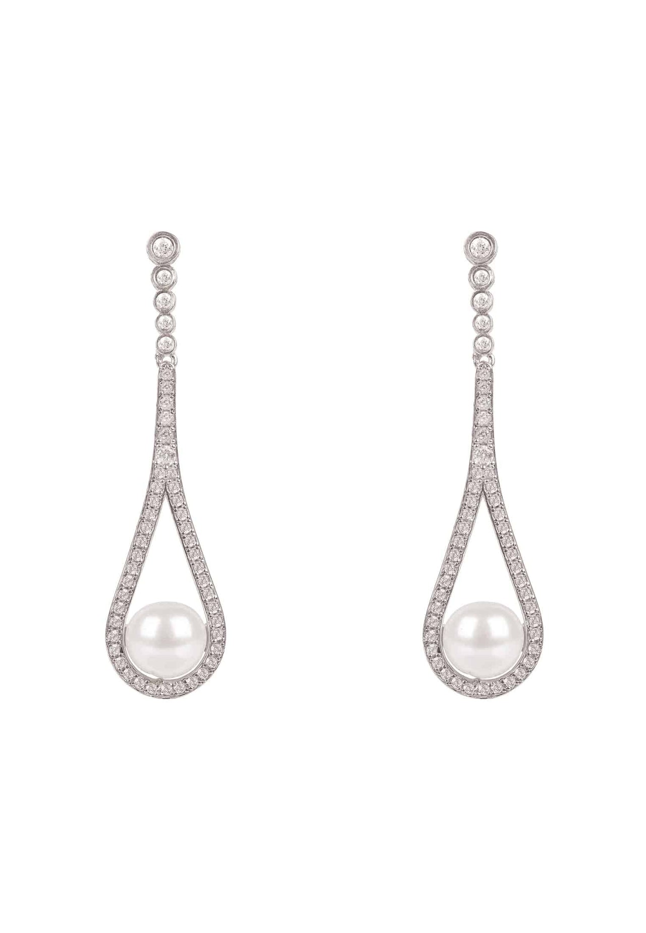 LATELITA - Cradled Pearl Drop Earrings Silver -