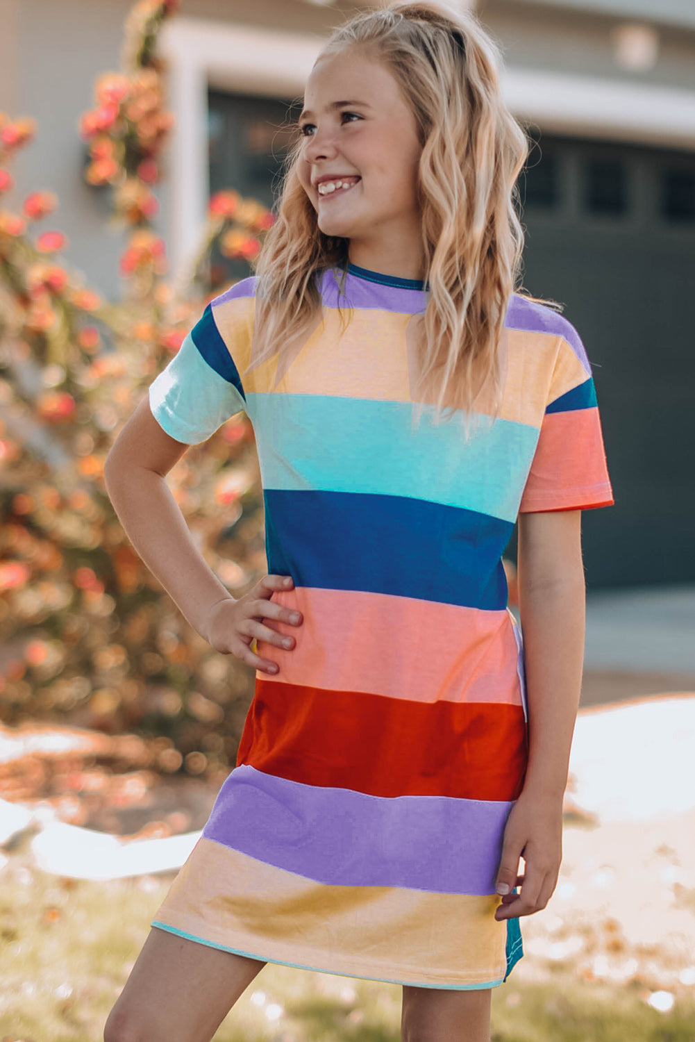 Girls Color Block Side Slit Mini Dress - T - 4 SIZES - 1 MULTI COLOR -