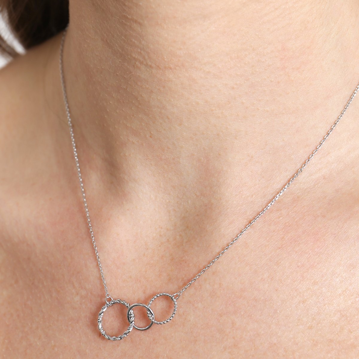 Brass Three Ring Link Necklace - 2 FINISHES -