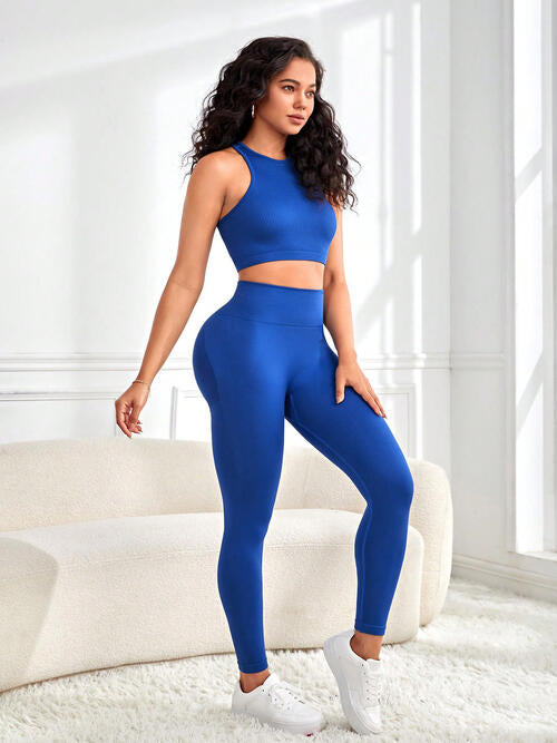 Round Neck Sport Tank and Leggings Set - 2 PCS. - T - 1 COLOR -