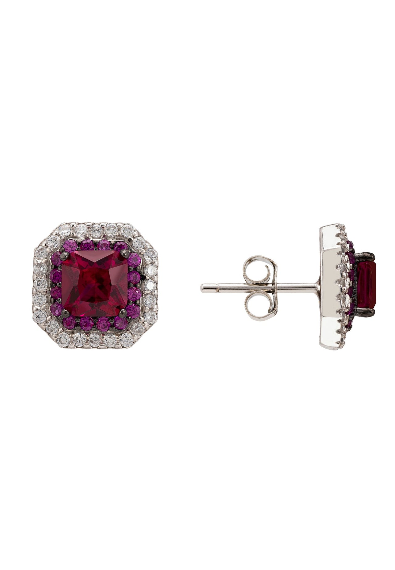 LATELITA - Anastasia Stud Earrings Silver Ruby -