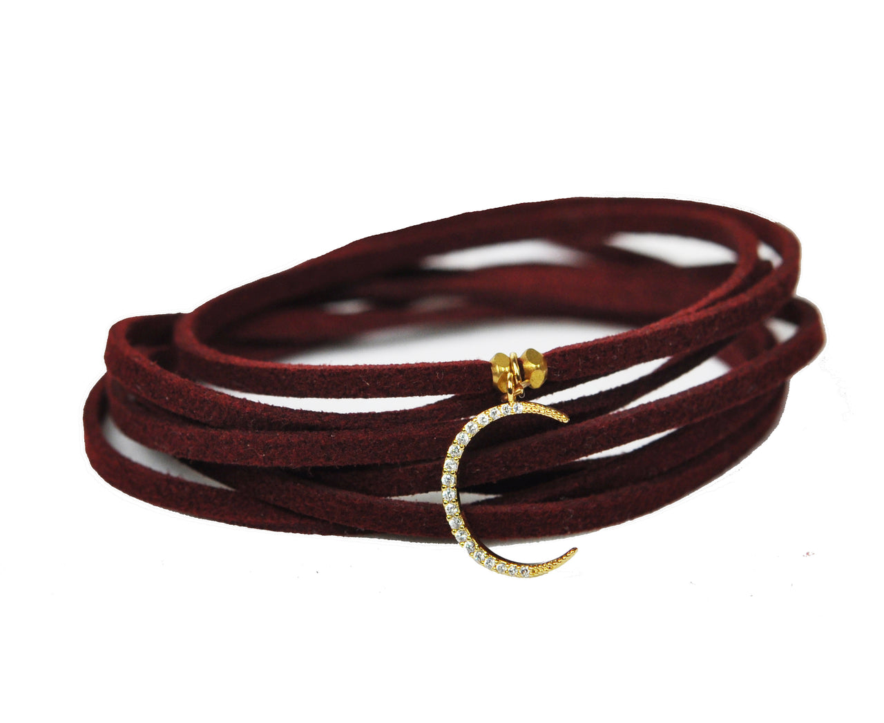 Gena Myint - Crescent Moon Burgundy Suede Wrap choker /  Bracelet - 1 COLOR -