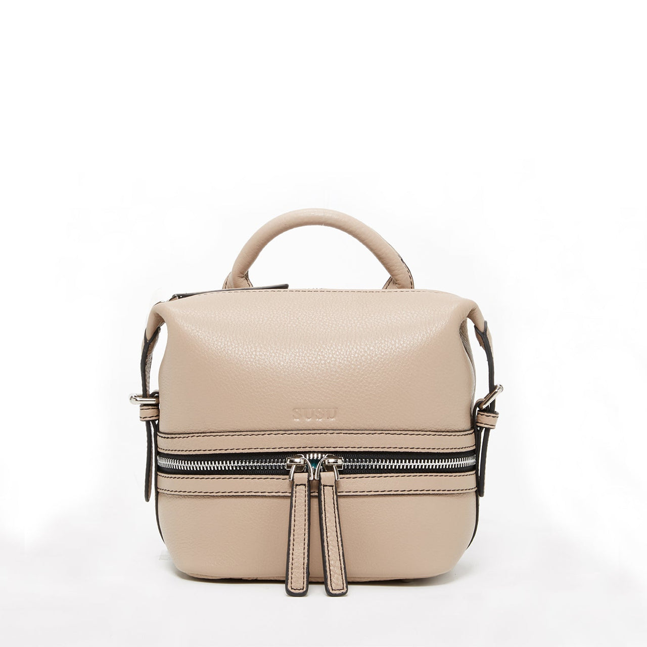 Ashley Small Leather Backpack Purse Beige -