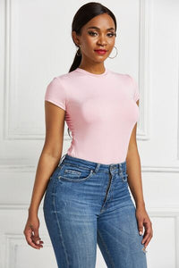 Thumbnail for Round Neck Short Sleeve Bodysuit - T - 9 COLORS -