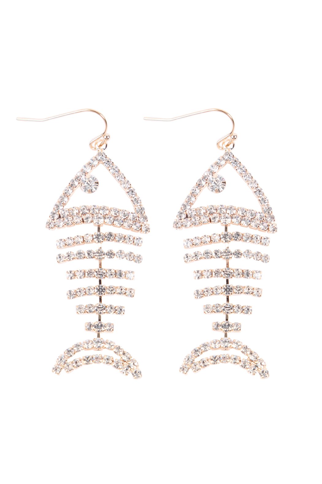 Riah Fashion - Fish Bone Rhinestone Dangling Earrings - 2 COLORS -