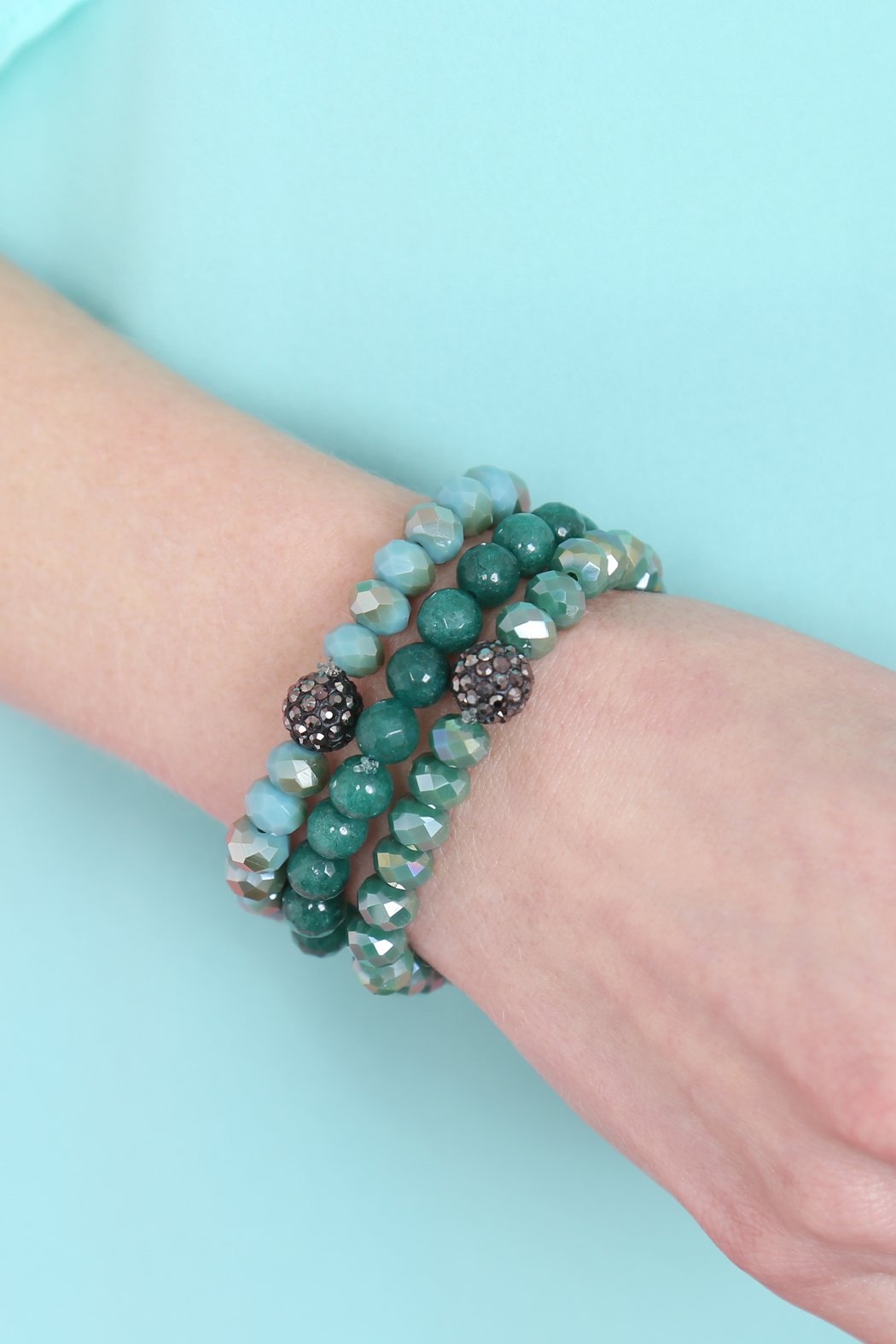 Glass and Natural Stone Bracelet Set - 9 COLORS -