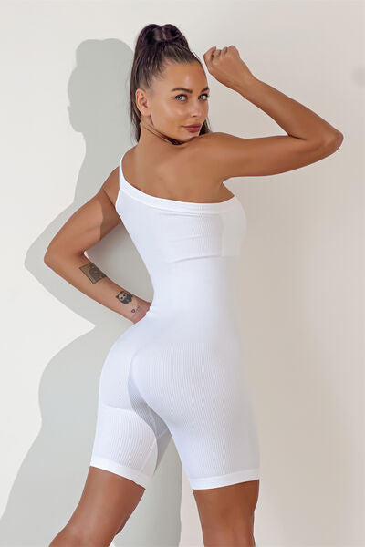 Asymmetrical Neck Wide Strap Active Romper - T - 8 COLORS -