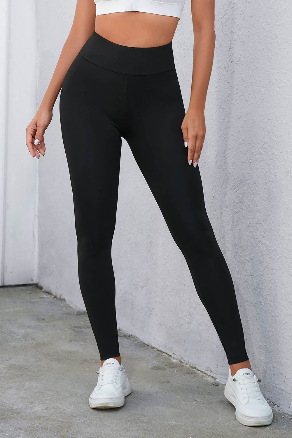 Crisscross Detail Wide Waistband Leggings - T - 2 COLORS -