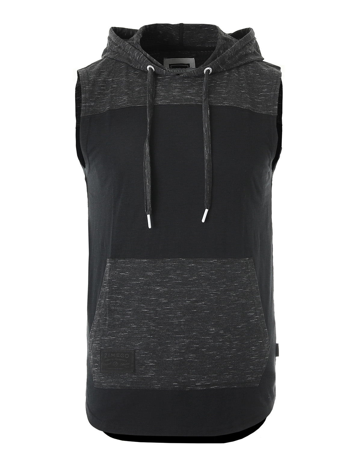 Men's Color Block Sleeveless Pullover Kangaroo Pocket Workout Hooded Tank - 2 COLORS