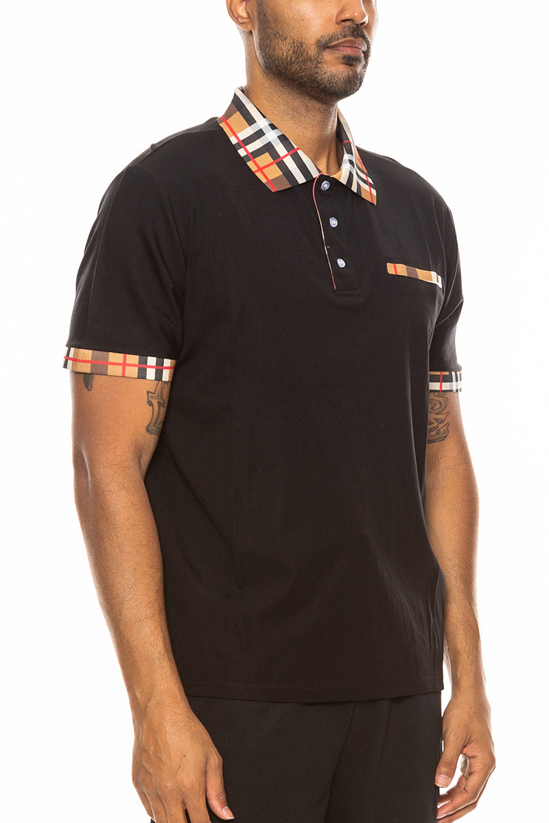 Checkered Plaid Detail Polo - 4 COLORS -