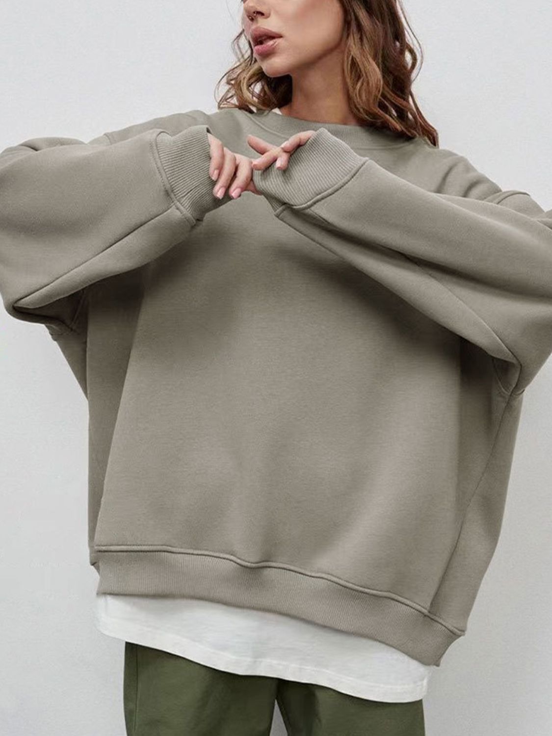 Oversize Round Neck Dropped Shoulder Sweatshirt - T - 10 COLORS -