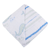 Thumbnail for Newcastle - Whale and Ocean Stripe Cotton Muslin Newcastle Blanket -