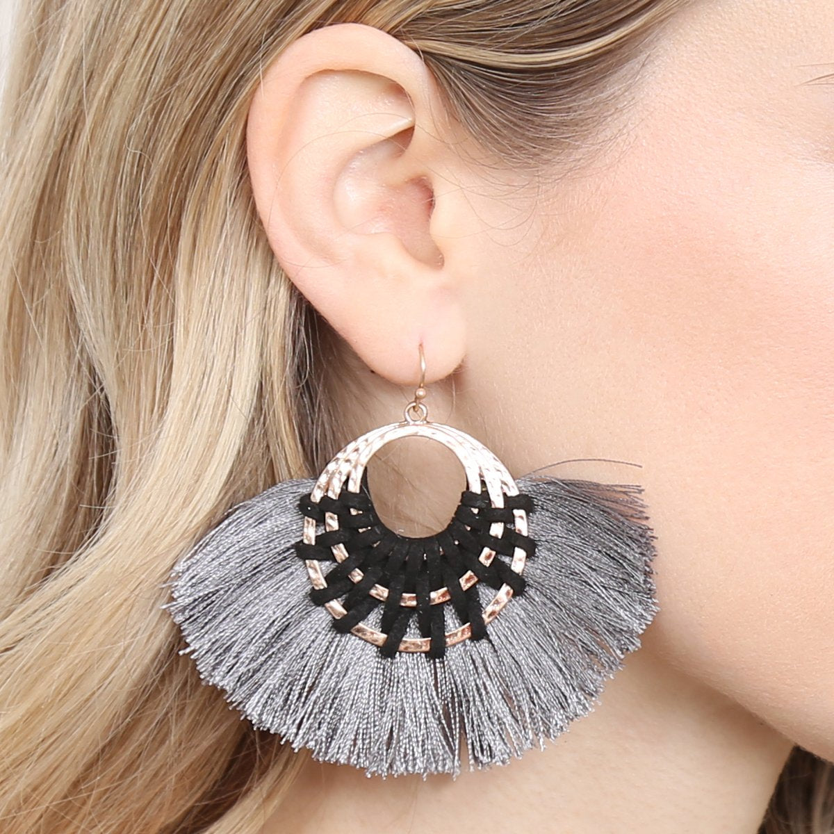 Riah Fashion - Classic Fan Tassel Earrings - 7 COLORS -