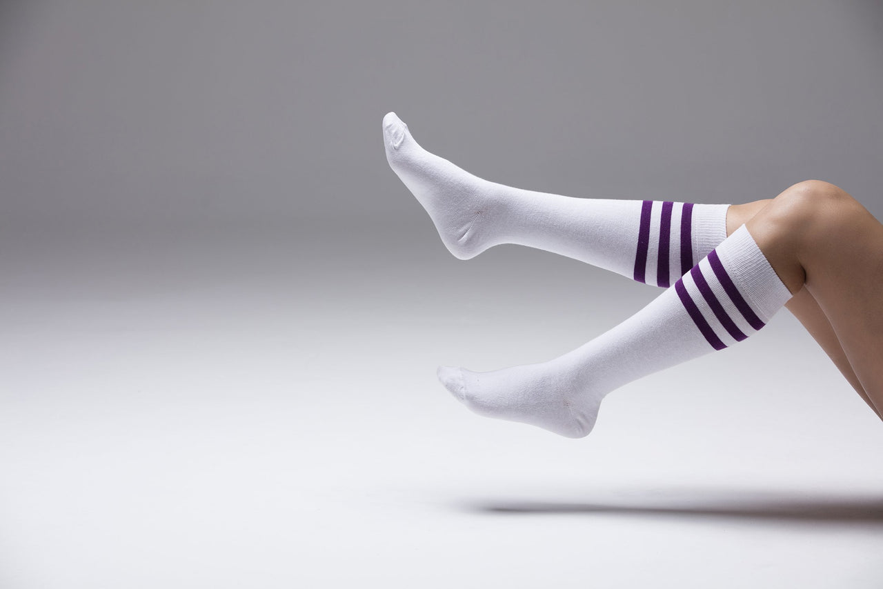 Women's Solid Purple Stripe Knee High Socks - 1 COLOR -