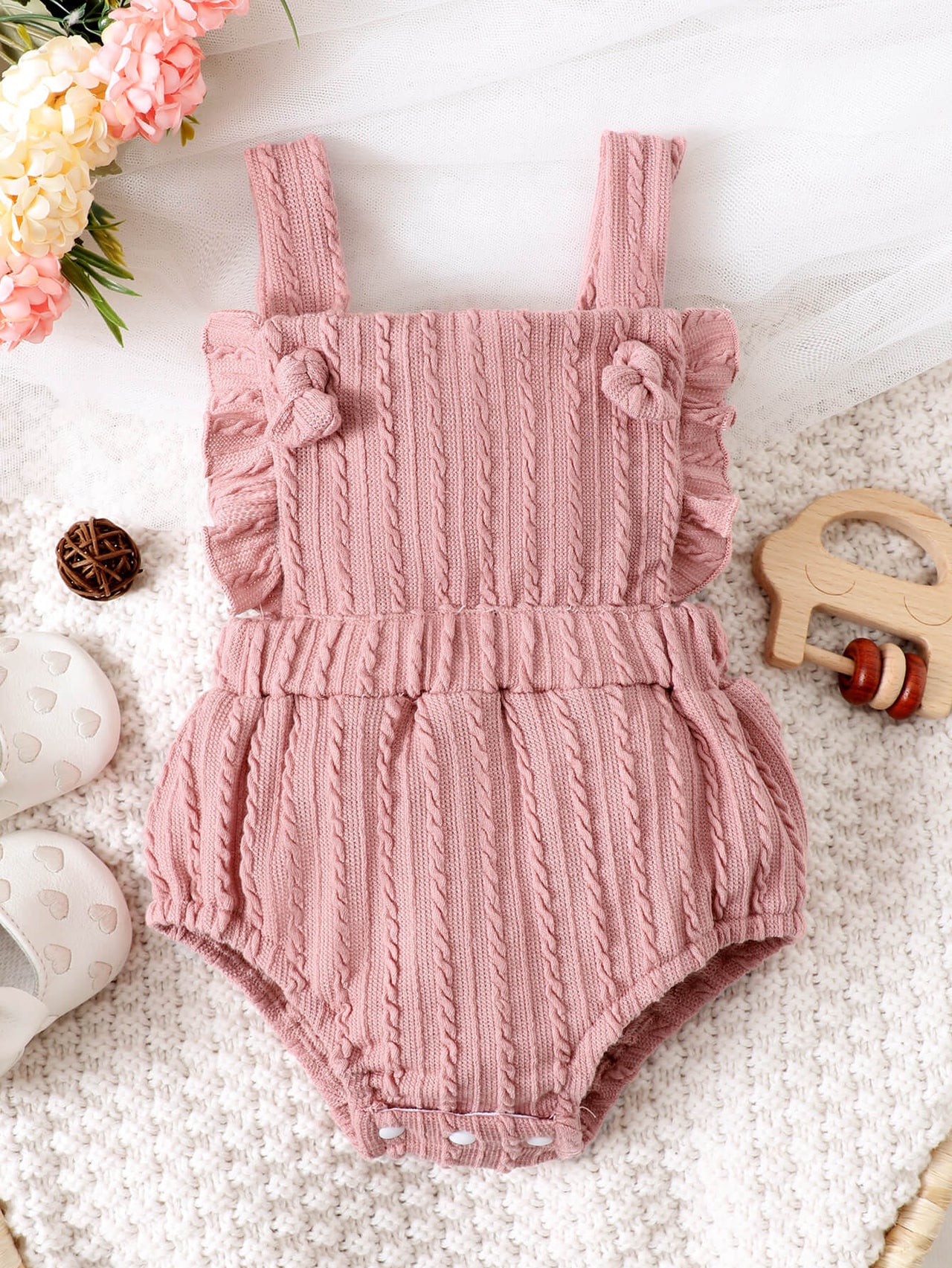 Baby Girl Textured Ruffled Bodysuit - T - 5 SIZES - 2 COLORS -