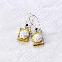 Thumbnail for Porcelain Camellia Yellow Brass Book Locket Earrings -