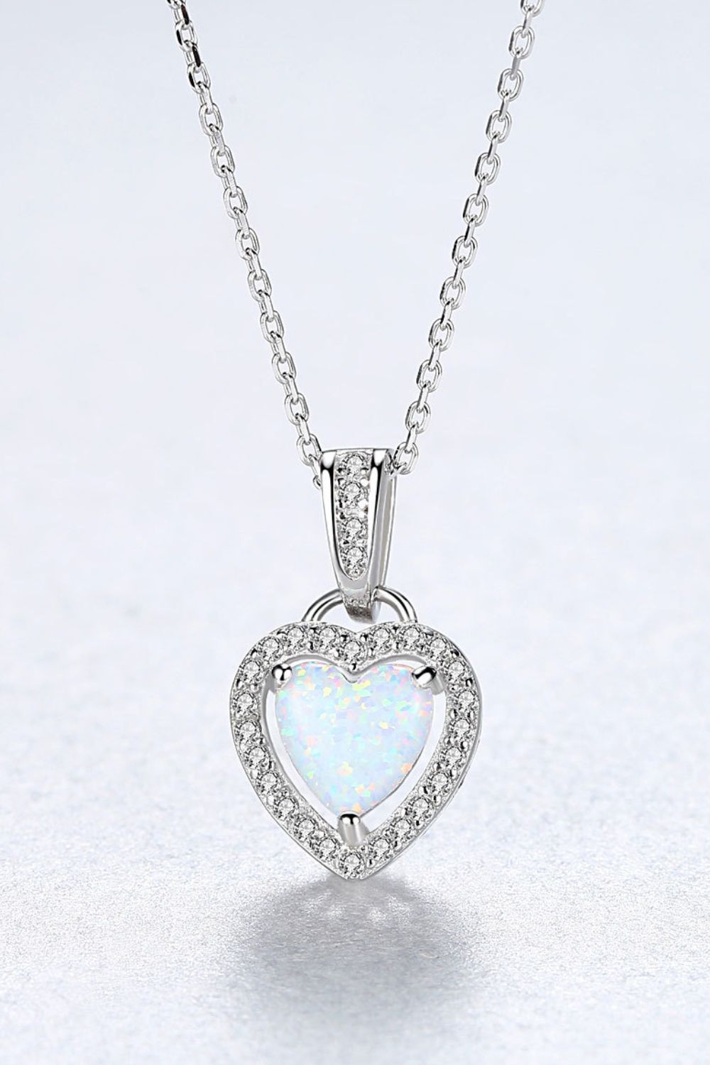 Opal Heart Pendant 925 Sterling Silver Necklace - T - 1 COLOR -