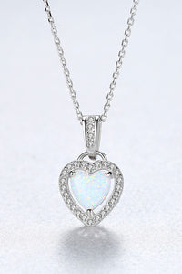 Thumbnail for Opal Heart Pendant 925 Sterling Silver Necklace - T - 1 COLOR -