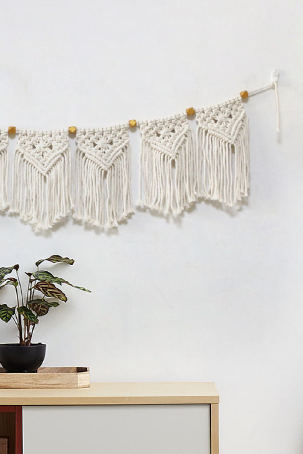 Bead Trim Macrame Fringe Wall Hanging 43.3" X 9.8" - T - 2 BEAD COLORS - 1 SIZE -