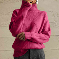 Thumbnail for Geometric Turtleneck Long Sleeve Sweater - T - 8 COLORS -