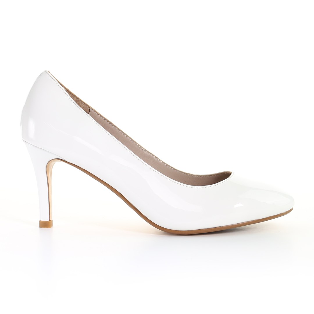 Patent Leather 8cm Pin Heel Round Toe Pumps-White