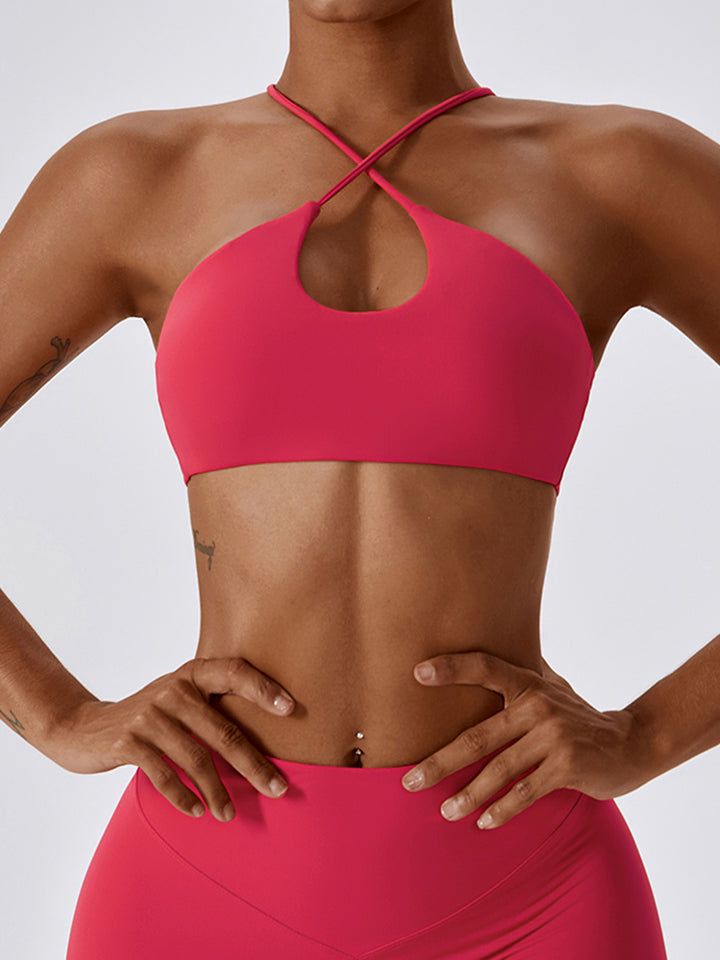 Cropped Halter Neck Sports Bra - T - 5 COLORS -