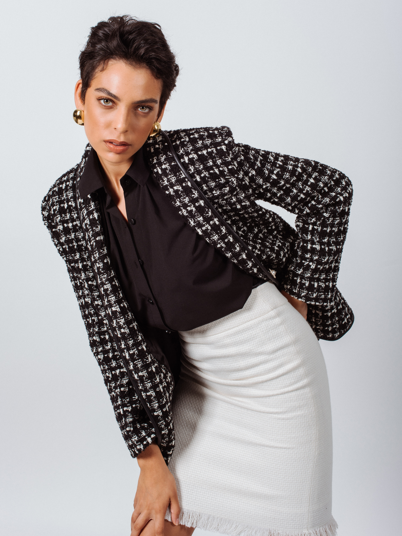 Le Reussi - Italy - Power Woman- Black & White Tweed Checkers Jacket - 1 COLOR -