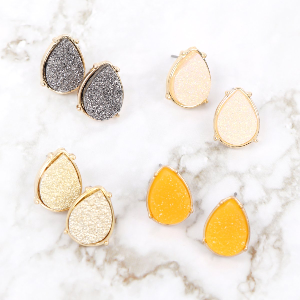 Druzy Teardrop Post Earrings - 17 COLORS -