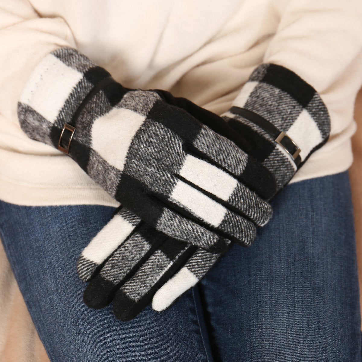 Riah Fashion - Buffalo Plaid Strap Smart Touch Gloves - 2 COLORS -