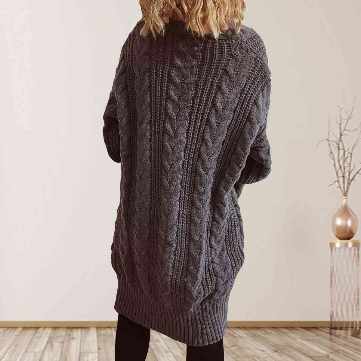 Cable-Knit Open Front Dropped Shoulder Cardigan - T - 6 COLORS -