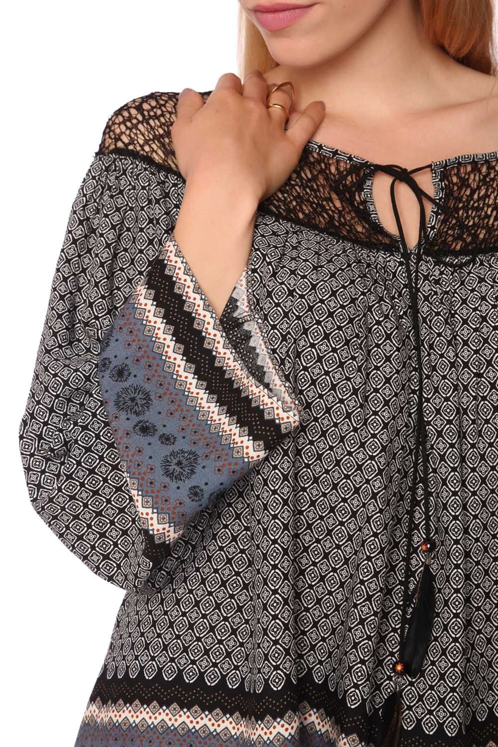 Q2 - Gray Paisley Print Blouse With Cage Detail - SM., MED. ONLY - 1 COLOR -