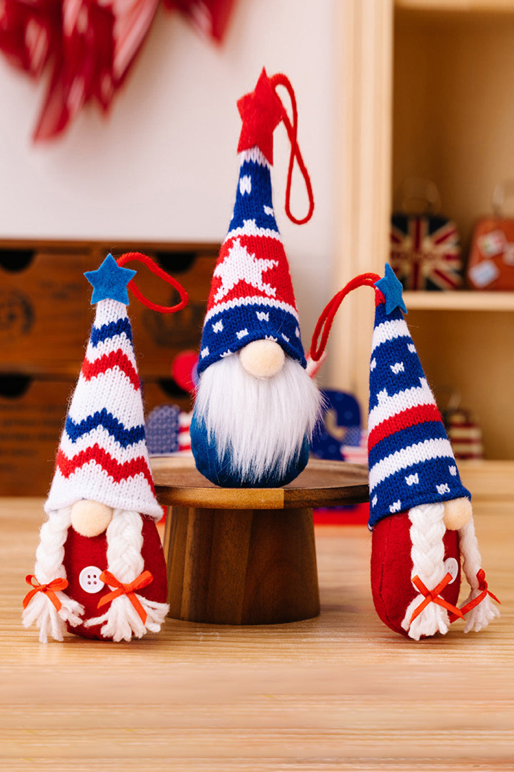 Set of 4 Independence Day Knit Hanging Ornament Gnomes - 7.5" - 4 PCS - 4 TYPES / SET - [5-10 DAY DELIVERY] - T -