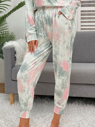 Tie-Dye Round Neck Top and Drawstring Pants Lounge Set - 2 PCS - T - 1 COLOR -