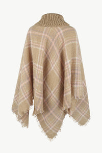 Thumbnail for Plaid Turtleneck Fringe Hem Poncho - T - 6 COLORS -