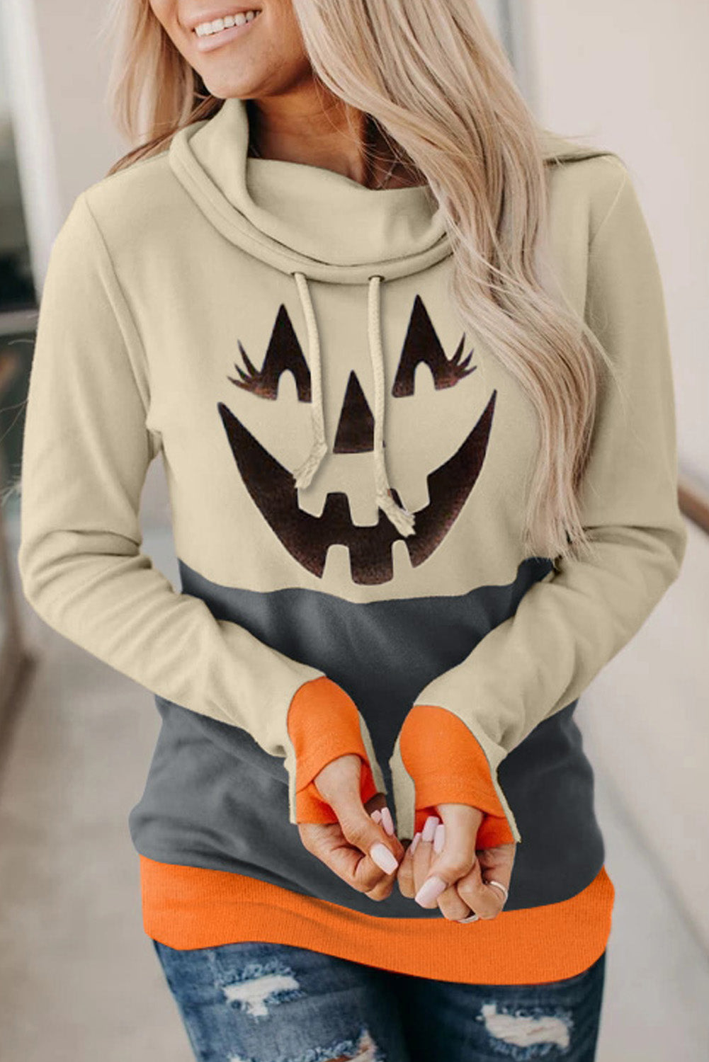 Long Sleeve Jack-O'-Lantern Graphic Sweatshirt - T - 2 COLORS -