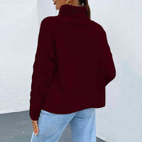 Thumbnail for Turtleneck Dropped Shoulder Long Sleeve Sweater - T - 4 COLORS -