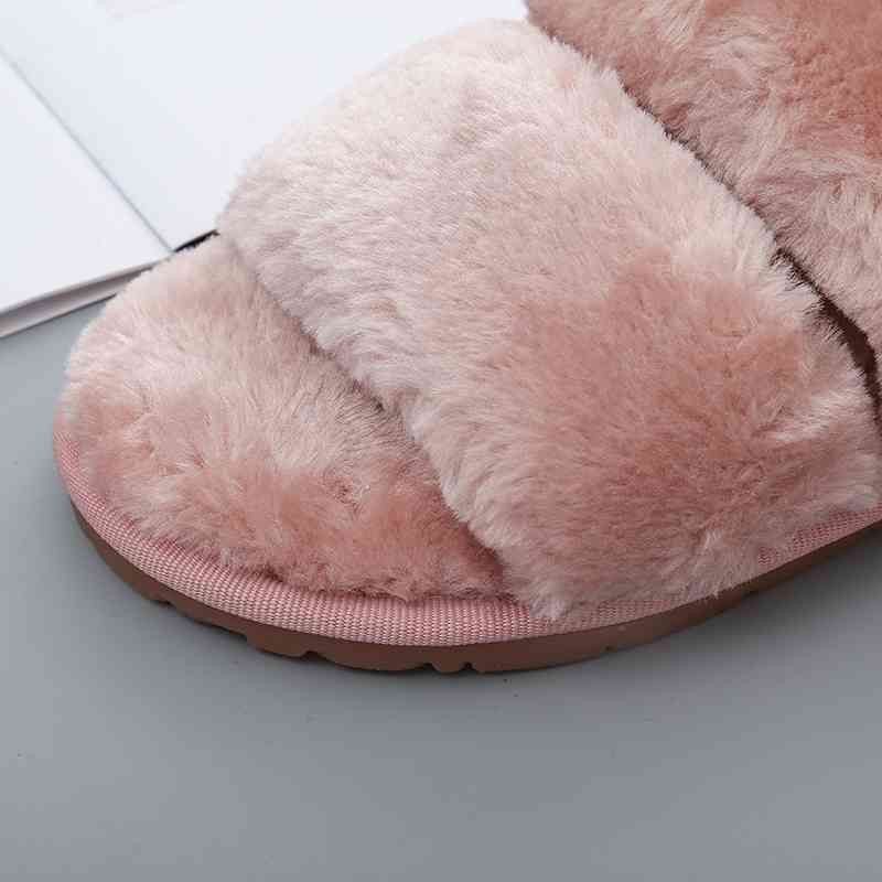 Faux Fur Open Toe Slippers - T - 10 COLORS/PATTERNS -