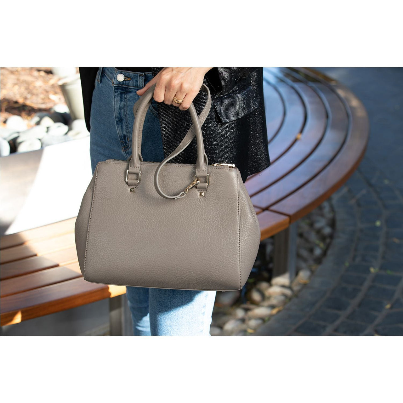 Leather Gray Satchel Bag -