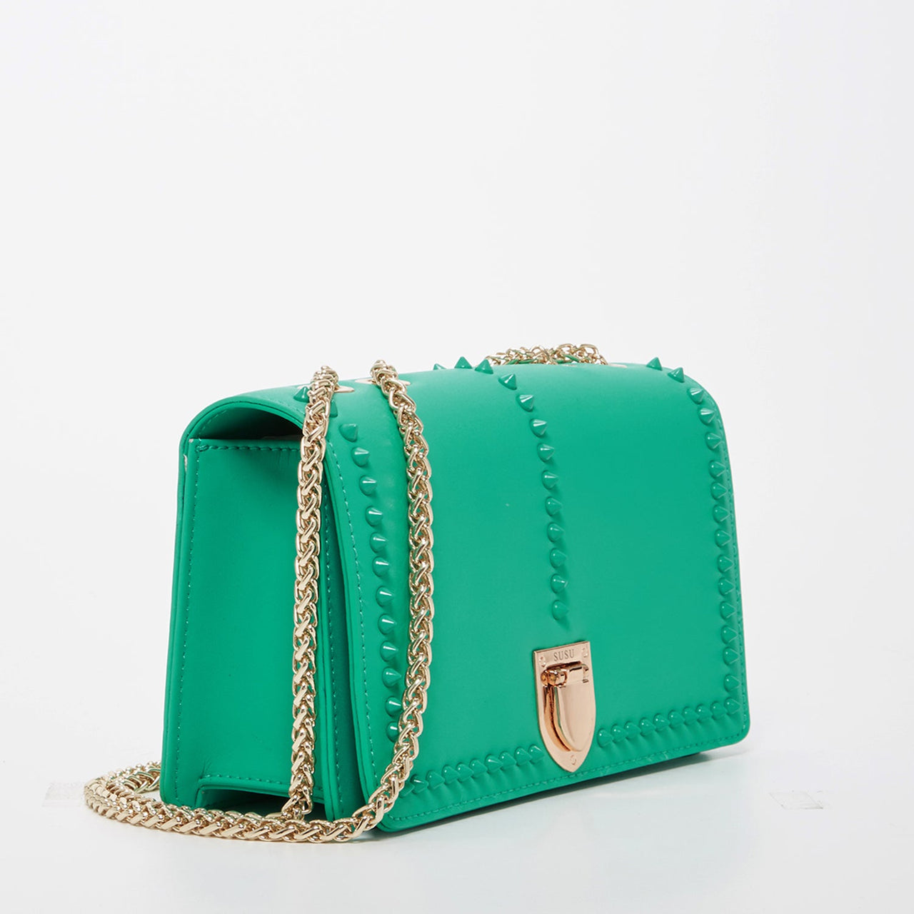 Josie Green Leather Bag With Chain Strap -