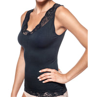 Thumbnail for Seamless Shaping Tank Top With Lace Detail Black -