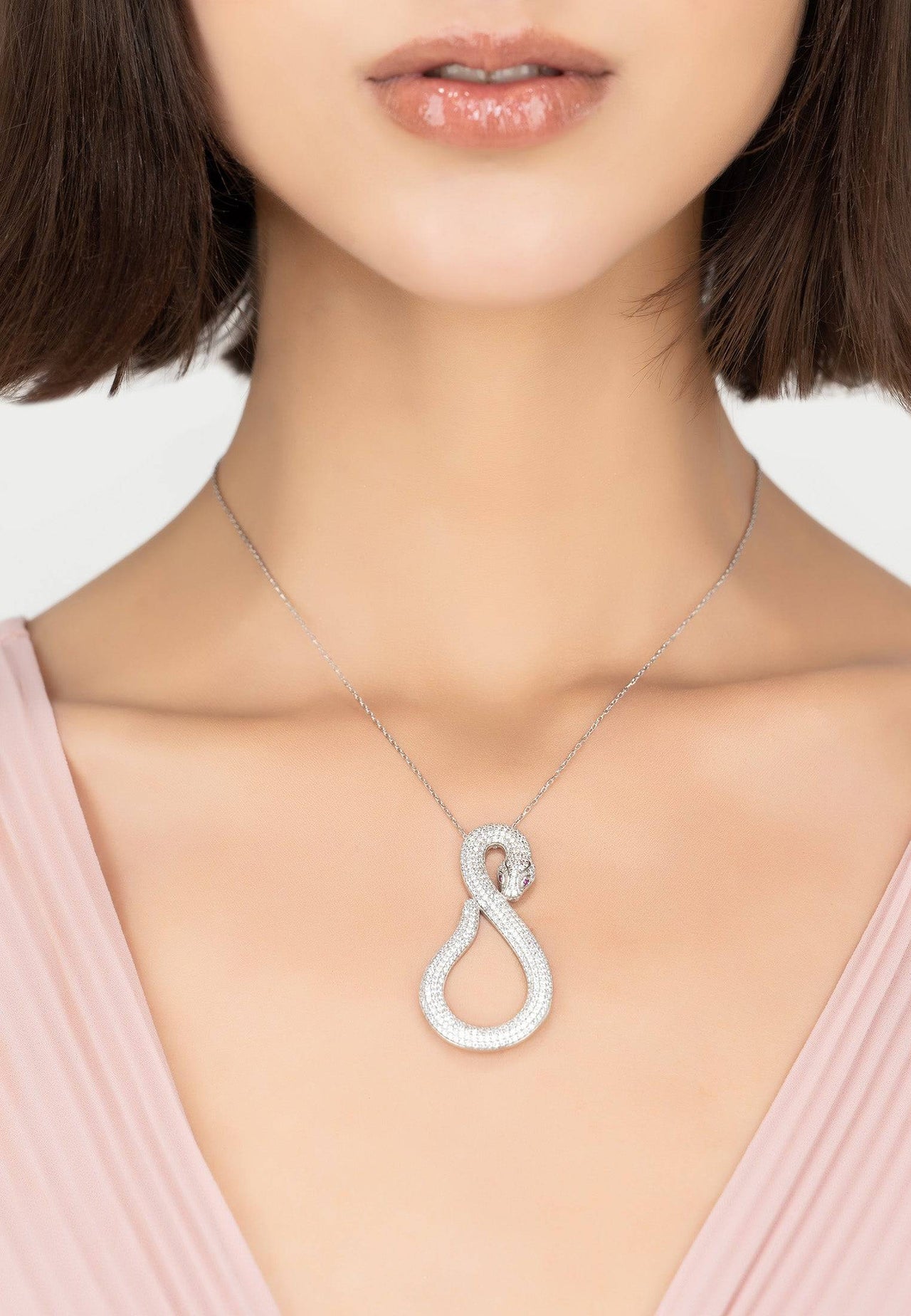 LATELITA - Asp Snake Pendant Necklace Silver White -