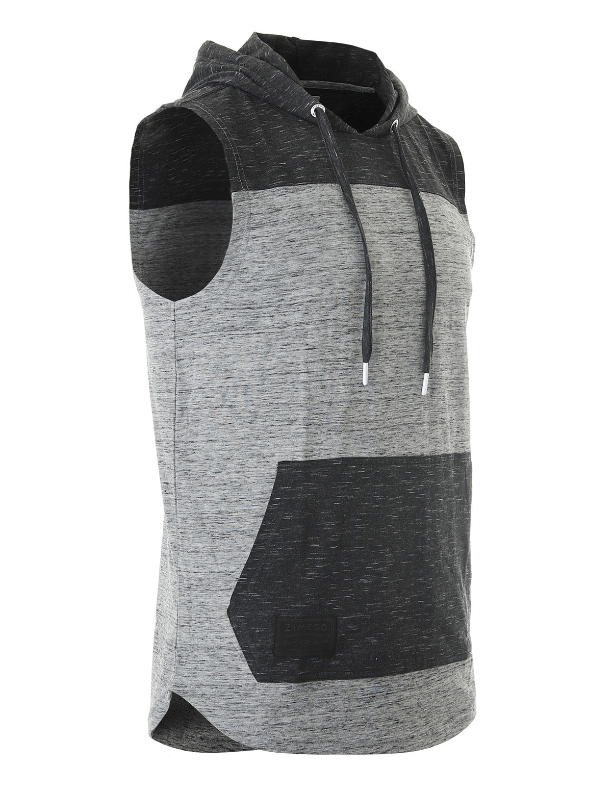 Men's Color Block Sleeveless Pullover Kangaroo Pocket Workout Hooded Tank - 2 COLORS