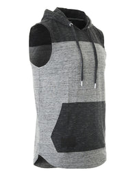 Thumbnail for Men's Color Block Sleeveless Pullover Kangaroo Pocket Workout Hooded Tank - 2 COLORS